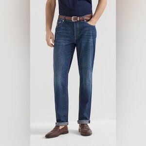 Brunello Cucinelli Traditional Fit blue denim button fly jeans made in Italy 🇮🇹